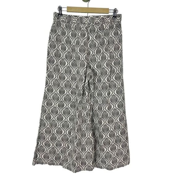 Westside Wide Leg Flowy Boho Pants Linen Cotton Cream Gray Print Flared Palazzo - Picture 6 of 15